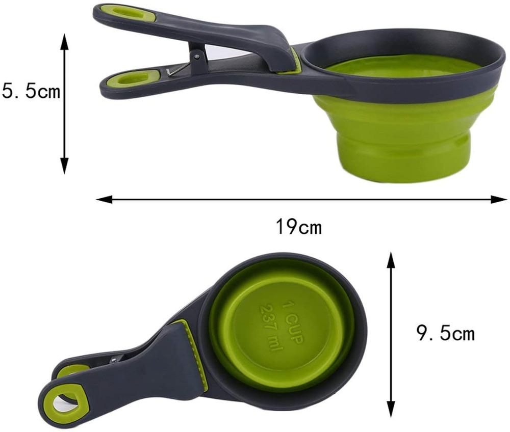 3 IN 1 Multifunction Collapsible Scoop Sealing Clip Measuring Cup Pet Cat silicone