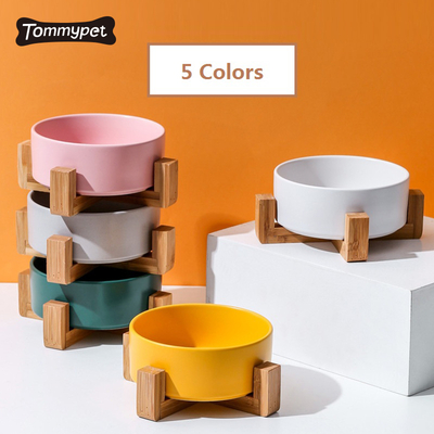 Wholesale Easy To Clean Durable Multiple Color Option Food Water Feeder Dog Cat Ceramic Pet Bowl With Wood Stand