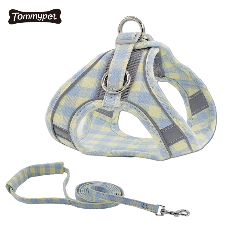 Adjustable Soft Accessories Sublimation Custom Personalized Reversible Plaid Comfortable Dog Chest Harness Vest and Leash set