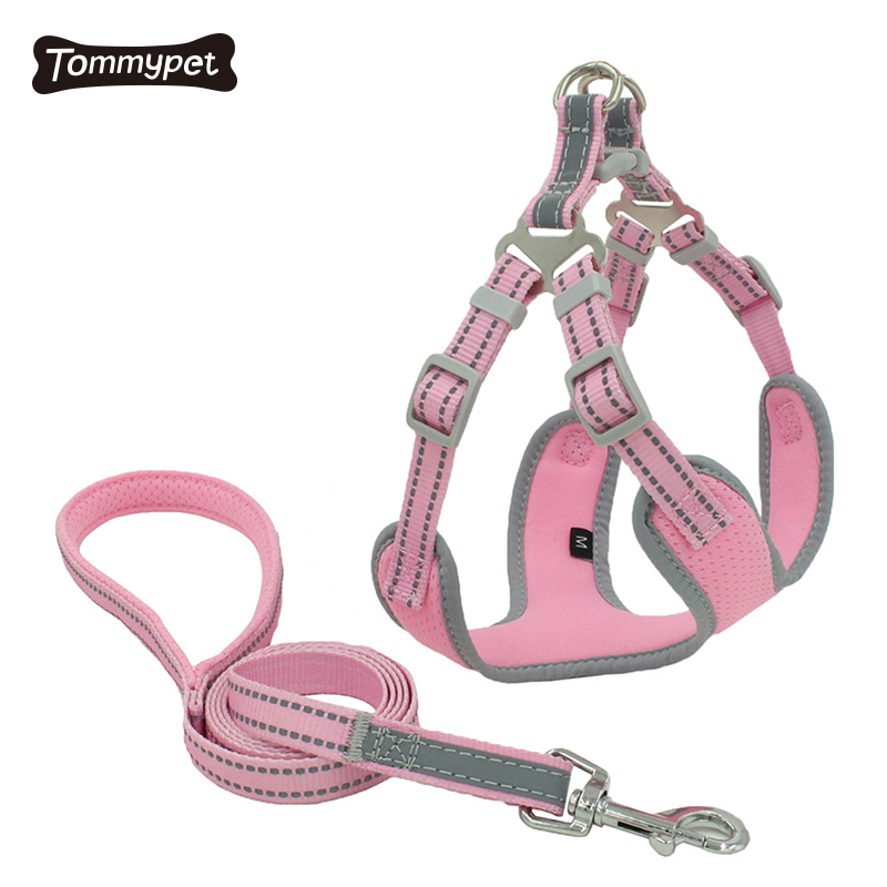OEM Private Label Small Dog No Moq Reflective Wire Breathable Custom Dog Harness and Leash Collar Pink Set