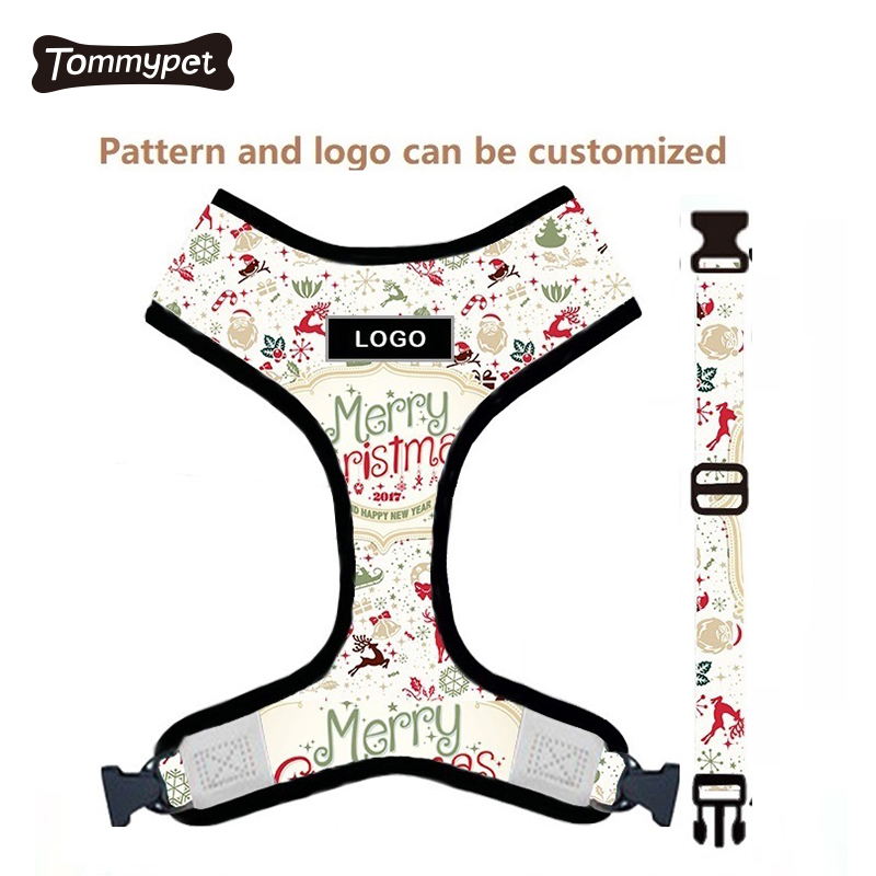 2021 Factory Oem Customized Custom Logo Print Pattern adjustable Pet Dog Harnesses Collar Set