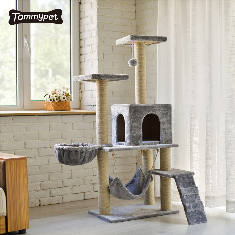 Large wooden scratch climbing tower fashion diy deluxe Cat Tree scratching post cat tree to ceiling