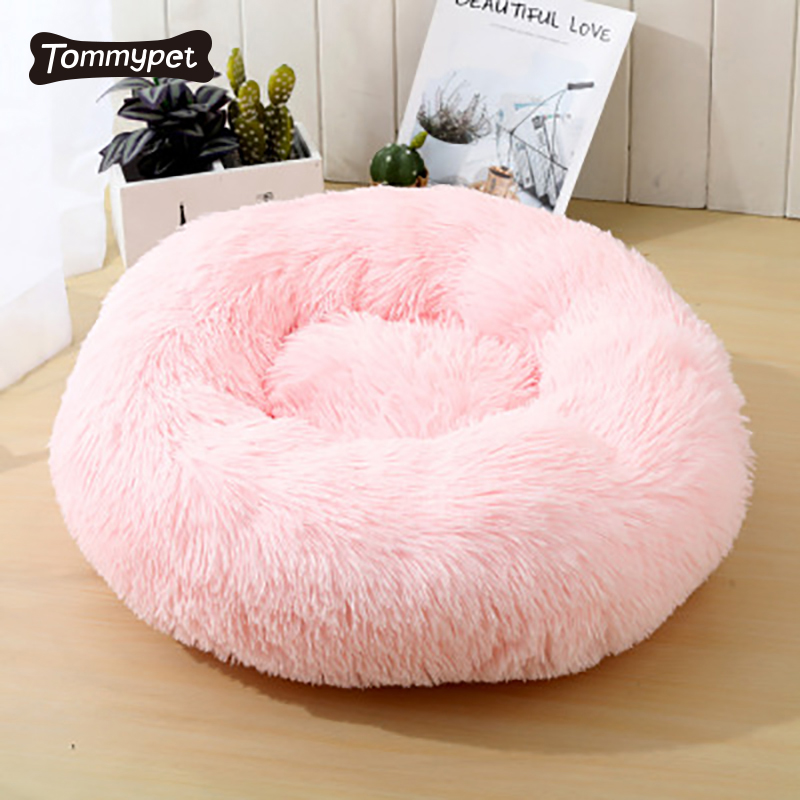 Faux Fur Pet Comfortable Washable Super Soft Donut Pet Dog Cat Bed for Large dog Warm Round Customized Fluffy Plush Dog Bed