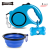 3 piece Wholesale Retractable Hands Free Plastic Nylon Training Walking outdoor poop bags bowl Pet Dog Leash with Water Bottle
