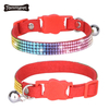 2021 new Safety buckle Leather pet Shiny Colorful diamond dog collar bling with bell