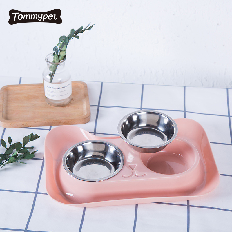 Double Pet Bowls Dog Food Water Feeder Stainless Steel Pet Drinking Dish Feeder Cat Puppy Feeding Double Bowl