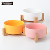 Manufacturer wholesale multi colors ceramic wooden frame pet cat dog bowl