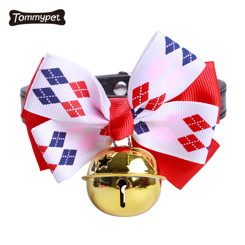 New arrive pure colors cute design safe cat collar bow tie matched with bells small dogs collar cat neck breakaway collars