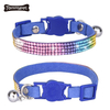 2021 new Safety buckle Leather pet Shiny Colorful diamond dog collar bling with bell
