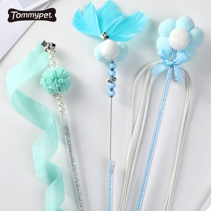 Wholesale 3 in 1 retractable cat teaser stick feather teaser cat toy