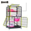 HMS Pet Cage Wholesale Custom High Quality Trolley Big Iron Cat Cage With Stairs Wheels