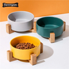 Wholesale Easy To Clean Durable Multiple Color Option Food Water Feeder Dog Cat Ceramic Pet Bowl With Wood Stand