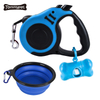 3 piece Wholesale Retractable Hands Free Plastic Nylon Training Walking outdoor poop bags bowl Pet Dog Leash with Water Bottle