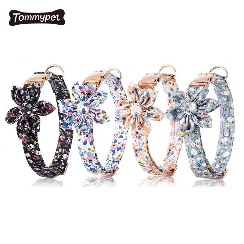 2021 Factory Wholesale Bow Tie Necklace Gifts Sun Flowers Dog Collar For Pet With Rose Gold Metal Buckle